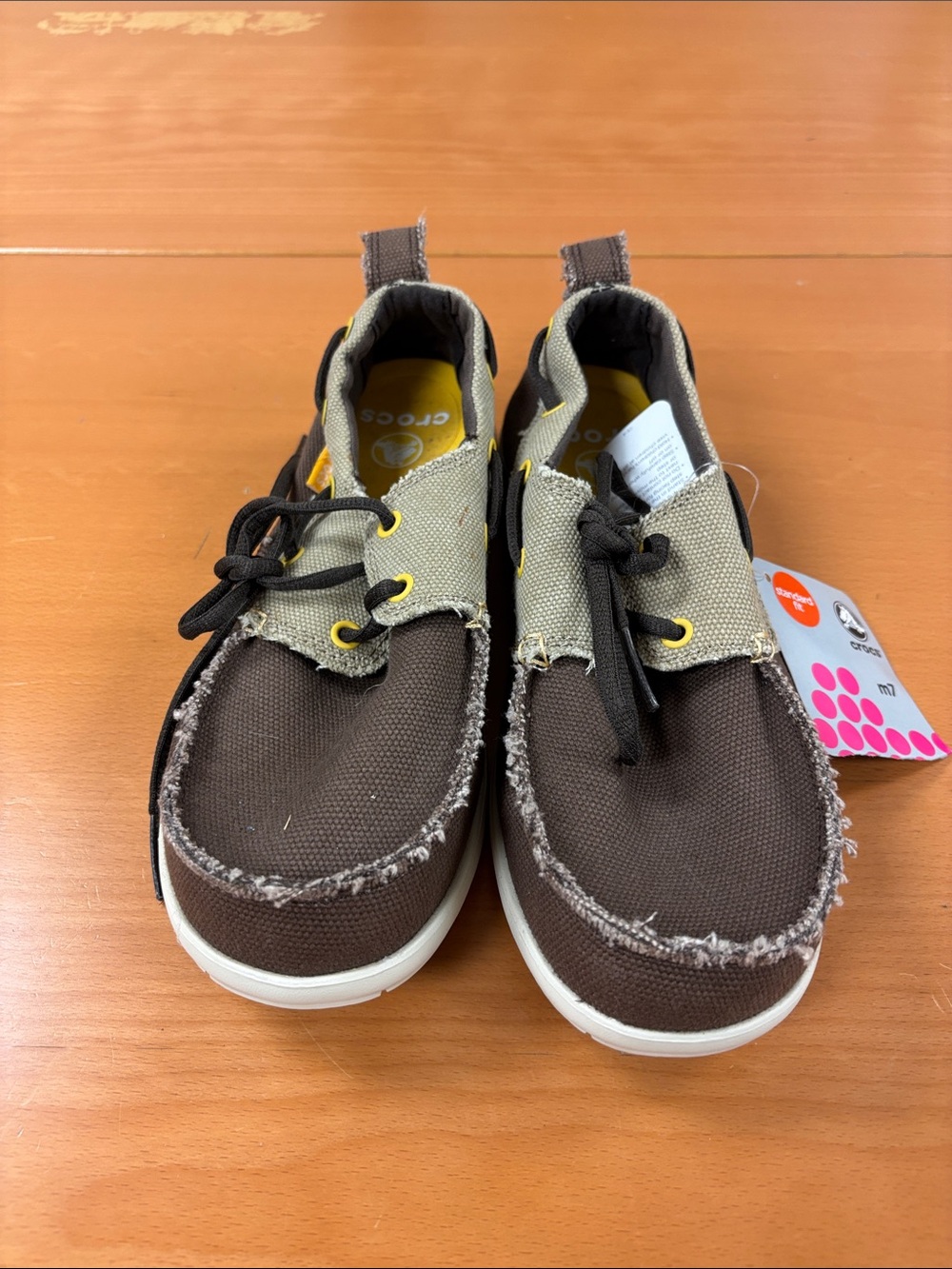 CROCS mens Brown and Tan Canvas Slip-On Sneakers